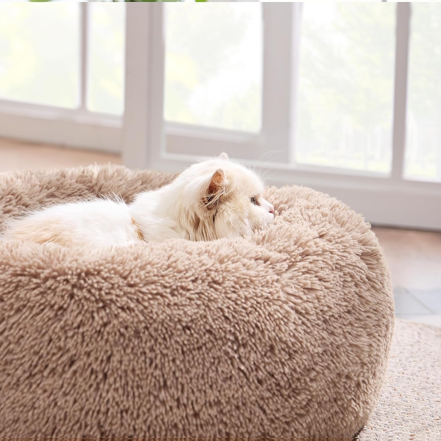 Calming Dog Beds for Small Medium Large Dogs - round Donut Washable Dog Bed, Anti-Slip Faux Fur Fluffy Donut Cuddler Anxiety Cat Bed, Fits up to 15-100 Lbs