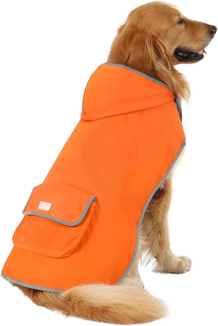 Reversible Dog Raincoat Hooded Slicker Poncho Rain Coat Jacket for Large Dogs Camo Orange - L